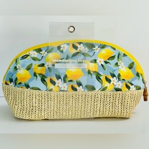 Wandering Moon Lemons Dome Woven Zip Bamboo Cosmetic Bag NWT